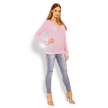 Dámsky sveter s výstrihom 40006 - ružový
