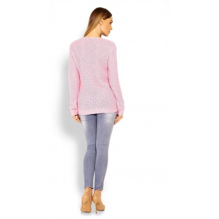 Dámsky sveter s výstrihom 40006 - ružový