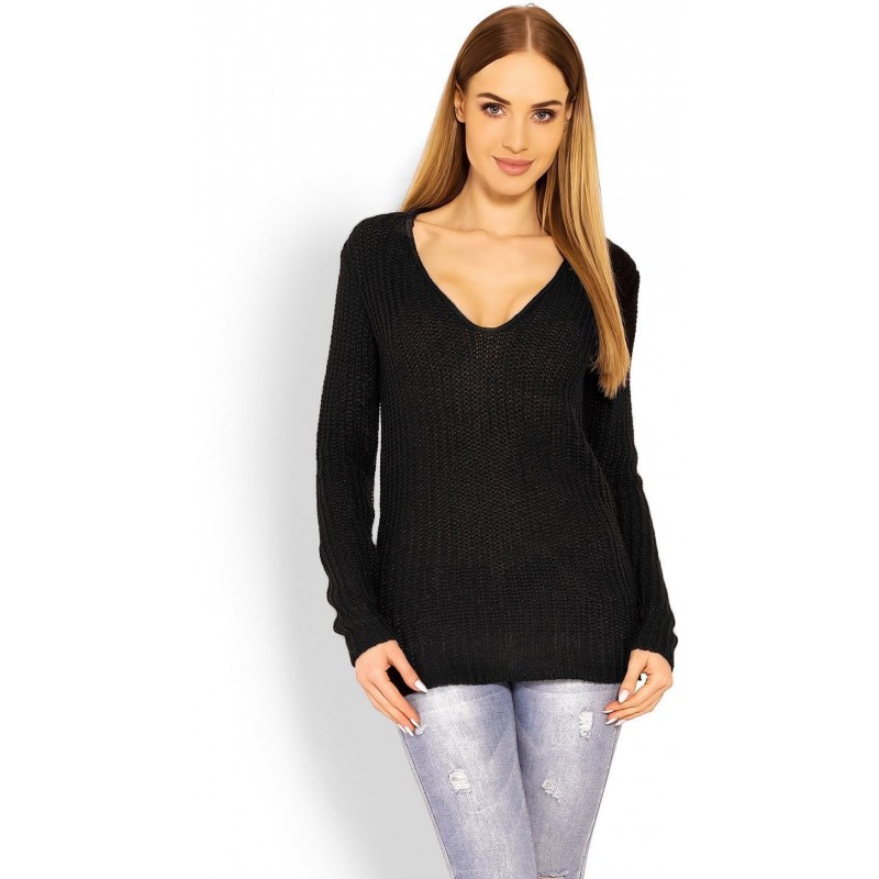 Dámsky sveter s výstrihom 40006 - čierny