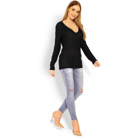 Dámsky sveter s výstrihom 40006 - čierny
