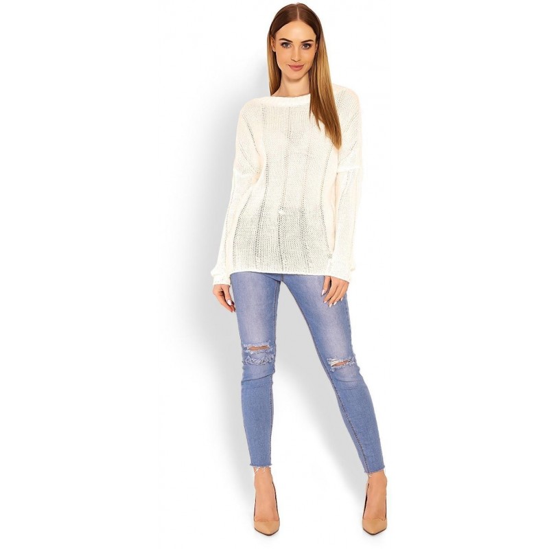 Ľahký dámsky ecru sveter 40007