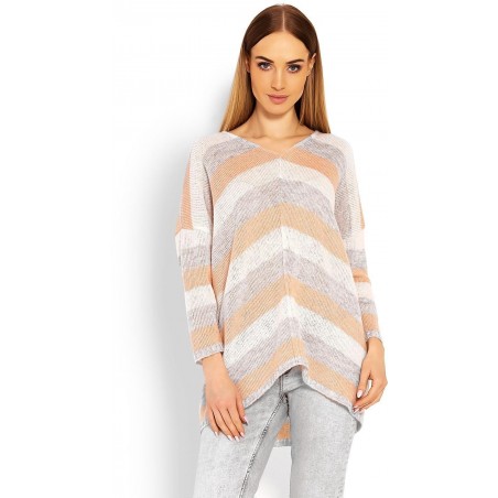 Dámsky trojfarebný sveter 30057 - marhuľový