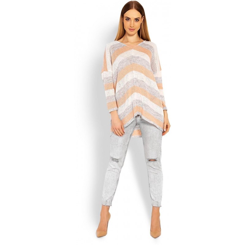 Dámsky trojfarebný sveter 30057 - marhuľový