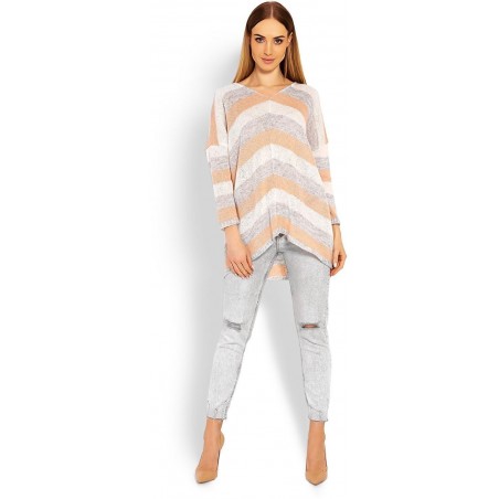 Dámsky trojfarebný sveter 30057 - marhuľový