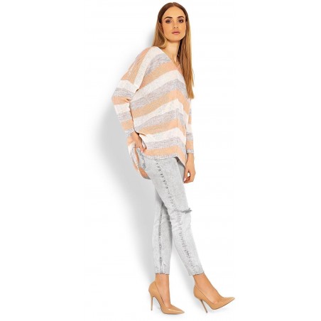 Dámsky trojfarebný sveter 30057 - marhuľový