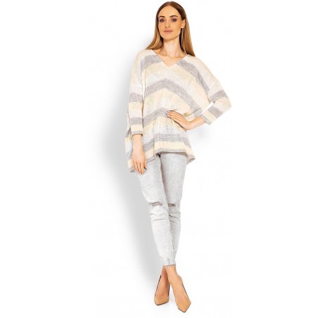 Dámsky trojfarebný sveter 30057 - žltý