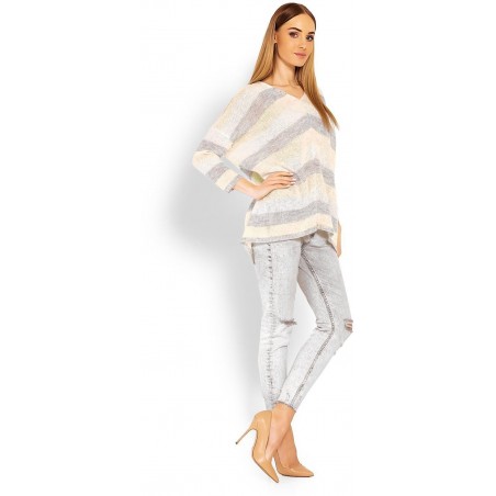 Dámsky trojfarebný sveter 30057 - žltý