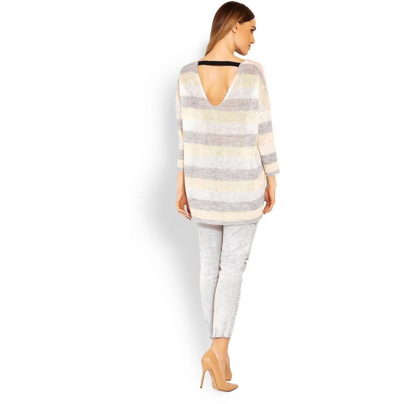 Dámsky trojfarebný sveter 30057 - žltý