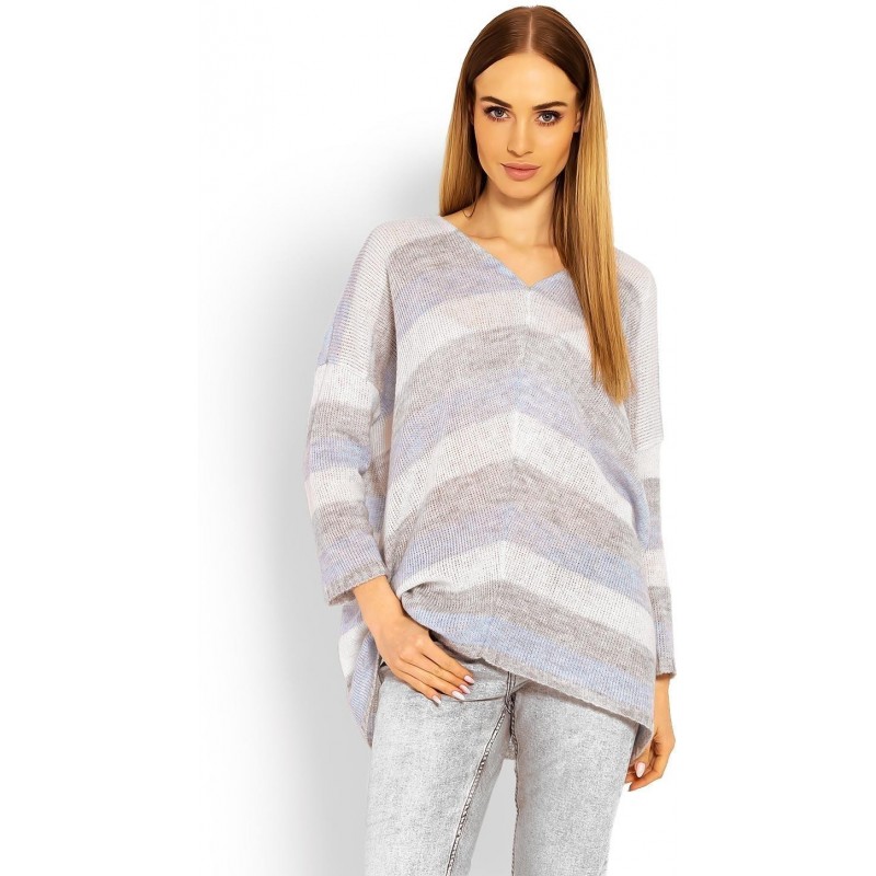 Dámsky trojfarebný sveter 30057 - svetlomodrý