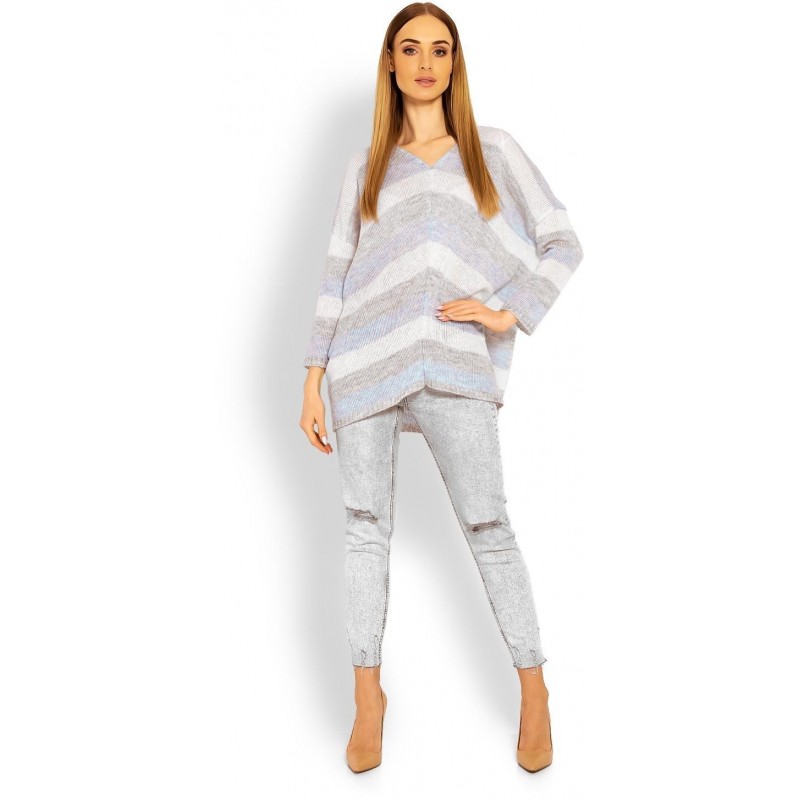 Dámsky trojfarebný sveter 30057 - svetlomodrý