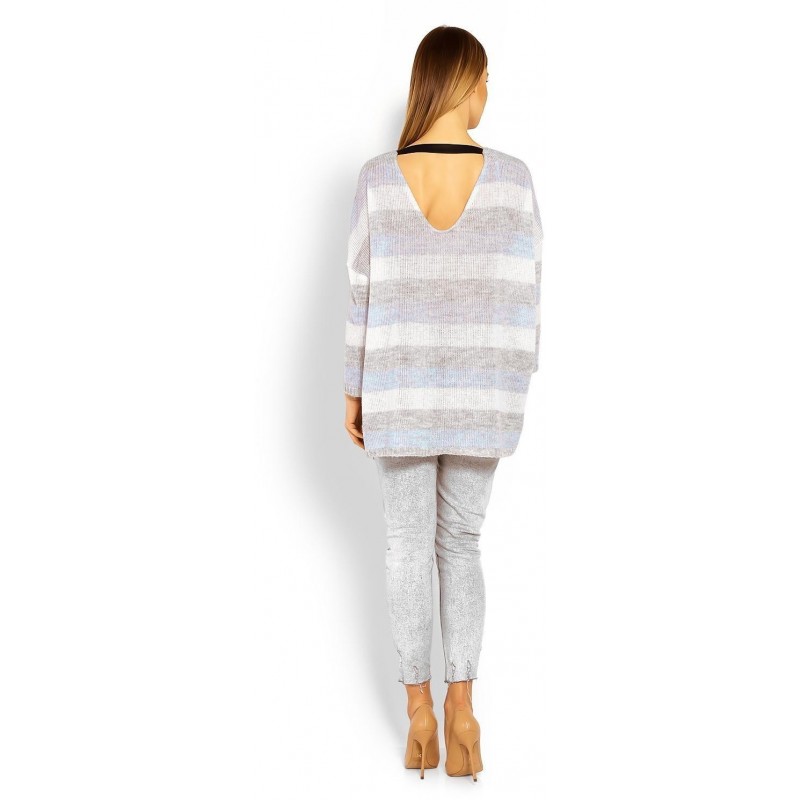 Dámsky trojfarebný sveter 30057 - svetlomodrý