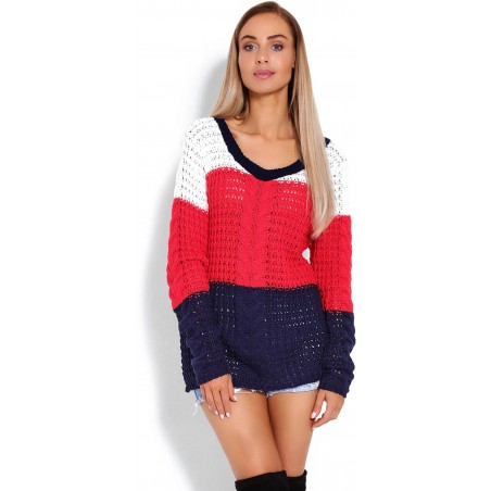 Sveter pre dámy 40008 - tmavomodro-červený