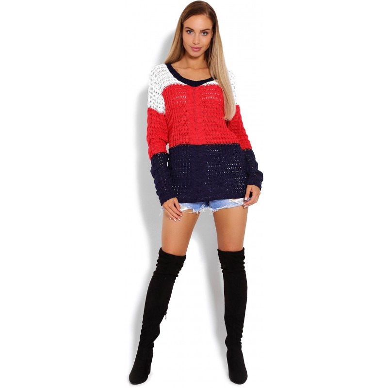 Sveter pre dámy 40008 - tmavomodro-červený