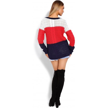 Sveter pre dámy 40008 - tmavomodro-červený