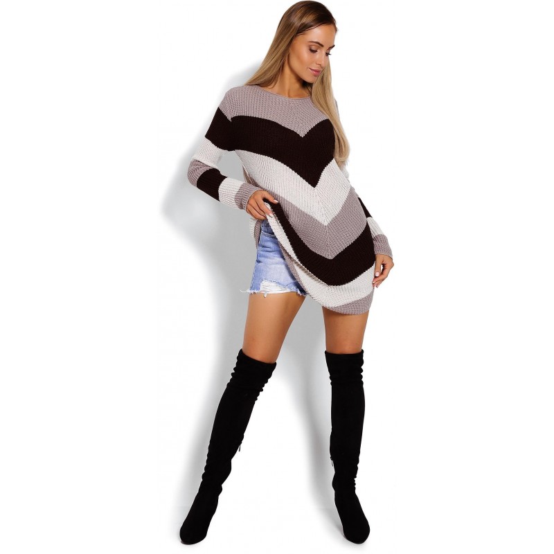 Dlhý dámsky sveter 40013 - kapučínový