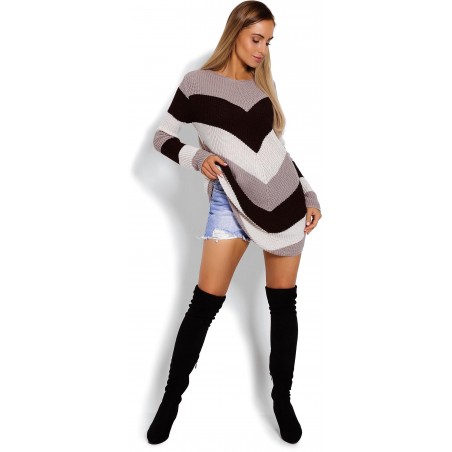 Dlhý dámsky sveter 40013 - kapučínový