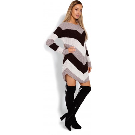 Dlhý dámsky sveter 40013 - kapučínový