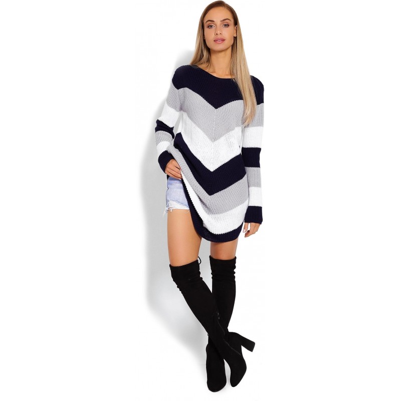 Dlhý dámsky sveter 40013 - tmavomodrý