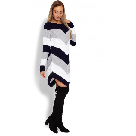 Dlhý dámsky sveter 40013 - tmavomodrý