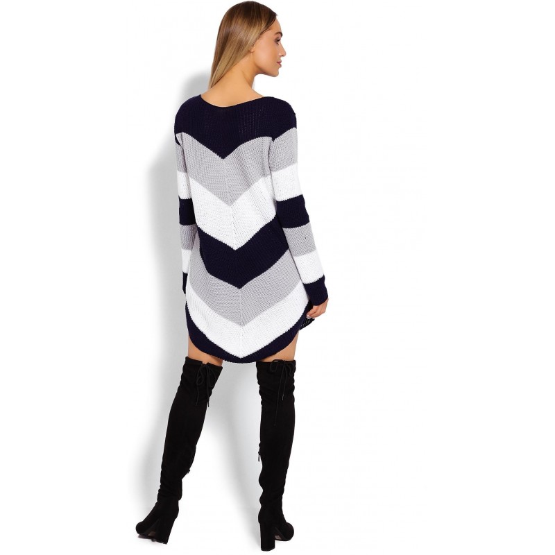 Dlhý dámsky sveter 40013 - tmavomodrý