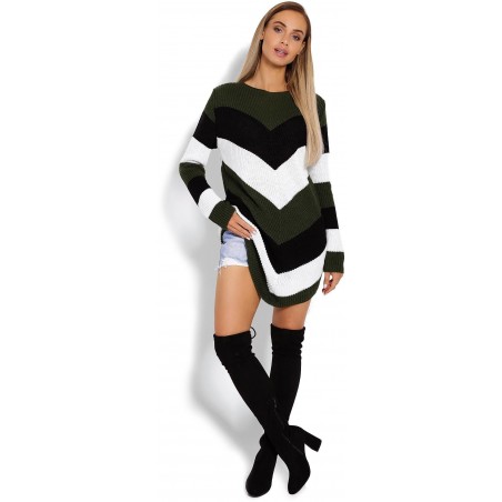 Dlhý dámsky sveter 40013 - kaki