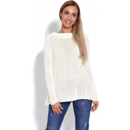 Dámsky sveter s kapucňou 40016 - krémový
