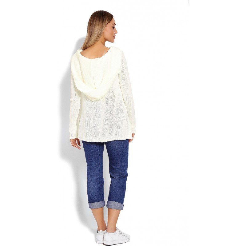 Dámsky sveter s kapucňou 40016 - krémový