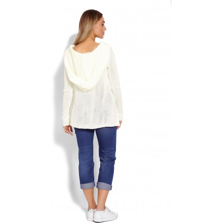 Dámsky sveter s kapucňou 40016 - krémový