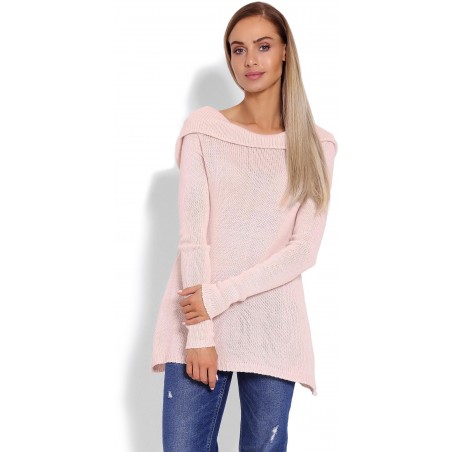 Dámsky sveter s kapucňou 40016 - púdrový