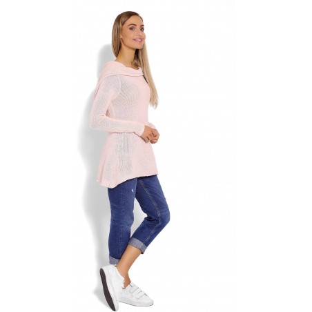 Dámsky sveter s kapucňou 40016 - púdrový