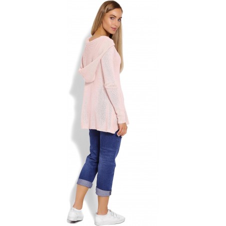 Dámsky sveter s kapucňou 40016 - púdrový