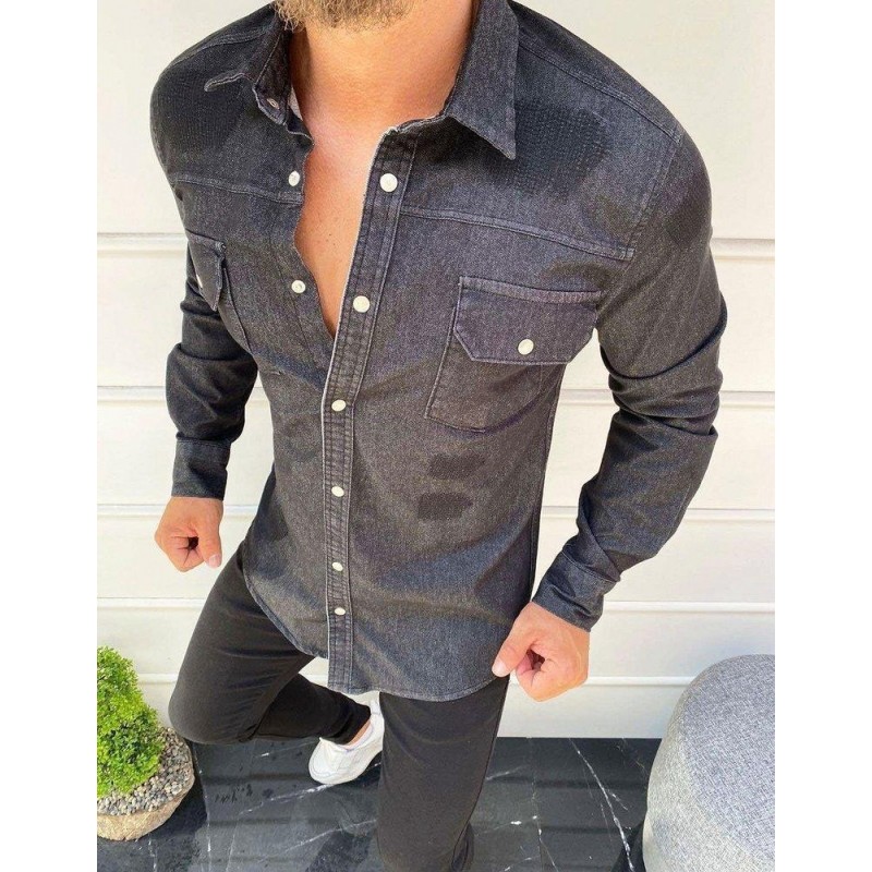 Pánska košeľa s dlhým rukávom DX1917 - čierna