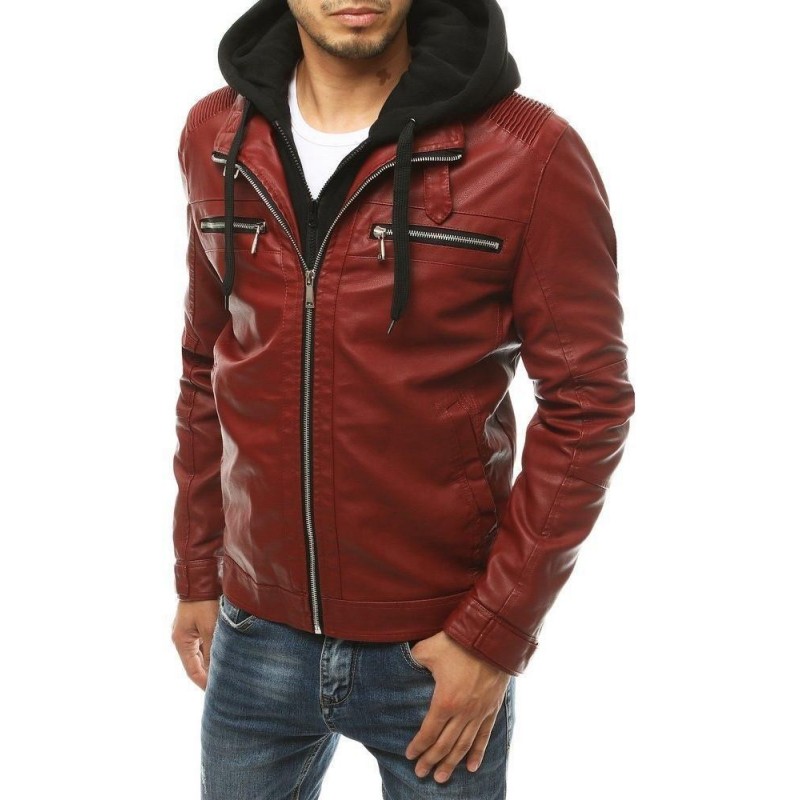 Pánska kožená bunda s kapucňou TX3392 - červená