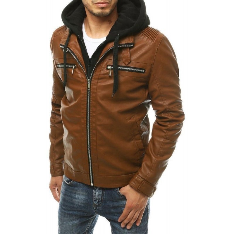 Pánska kožená bunda s kapucňou TX3395 - kamelová