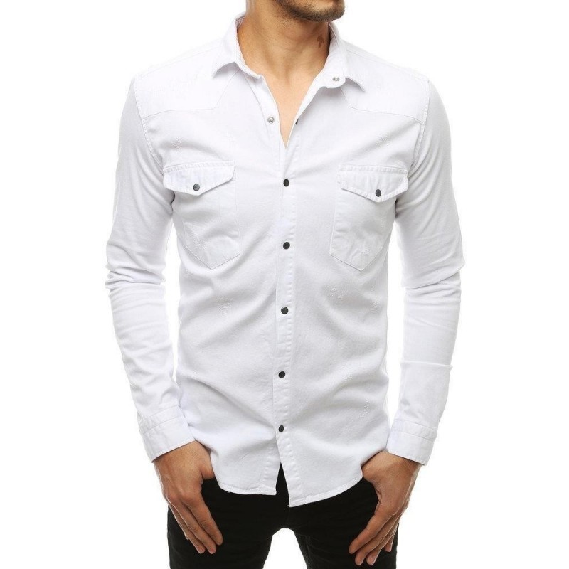 Pánska biela košeľa s dlhým rukávom DX1934