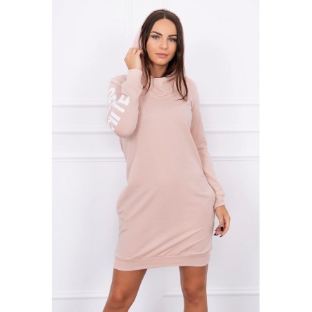 Mikinové dámske šaty 62072 - púdrovo béžové