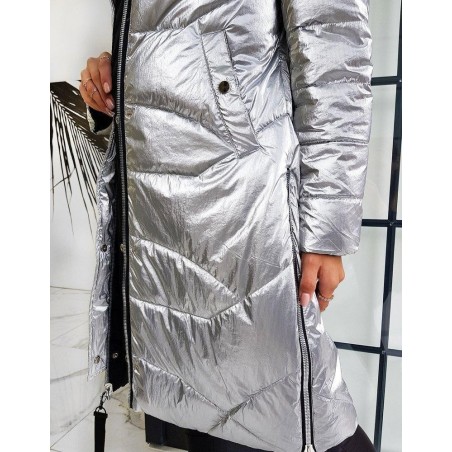 Dámska dlhá prešívaná bunda ELLE TY1359 - strieborná