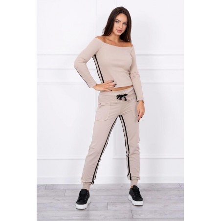 Béžovo-čierna dámska tepláková súprava 8958