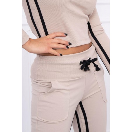 Béžovo-čierna dámska tepláková súprava 8958