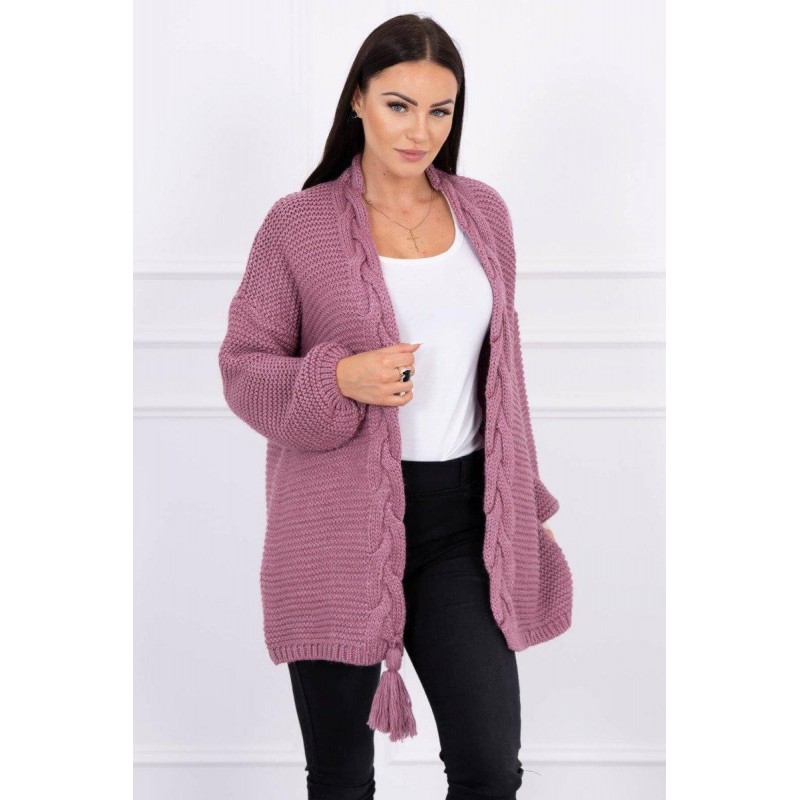 Dámsky kardigán s vrkočom 2019-18 - tmavoružový