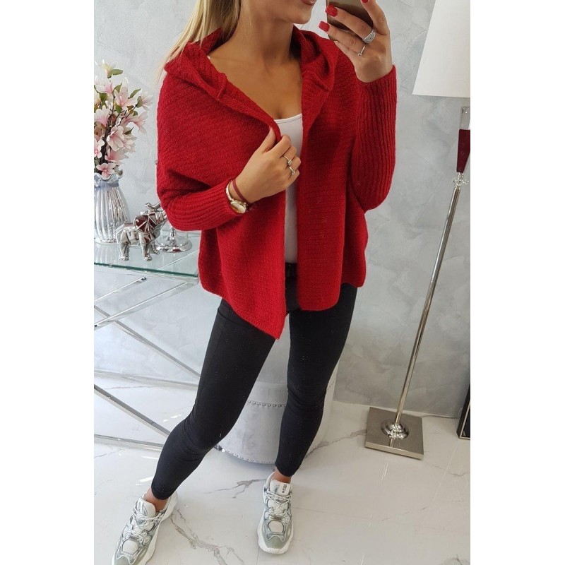 Dámsky kardigán s kapucňou 2019-16 - červený