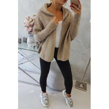 Dámsky kardigán s kapucňou 2019-16 - kapučínový