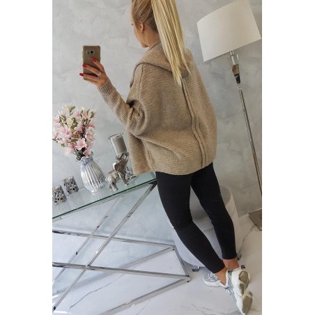 Dámsky kardigán s kapucňou 2019-16 - kapučínový