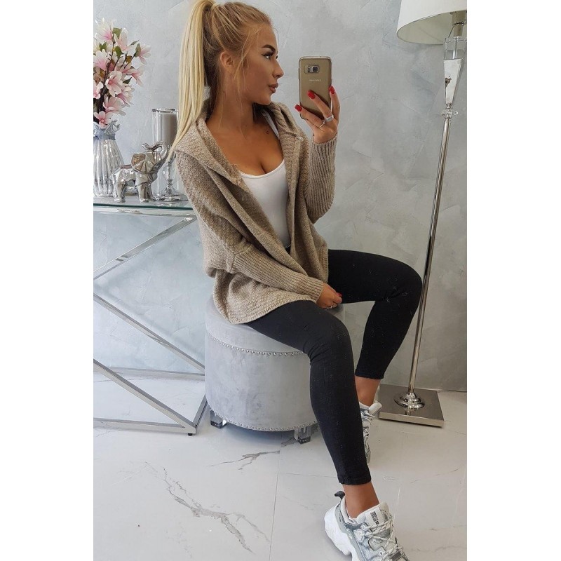 Dámsky kardigán s kapucňou 2019-16 - kapučínový