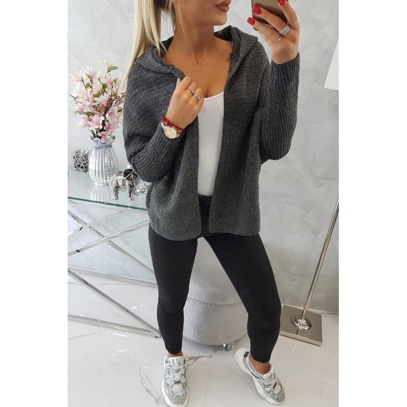 Dámsky kardigán s kapucňou 2019-16 - grafitový