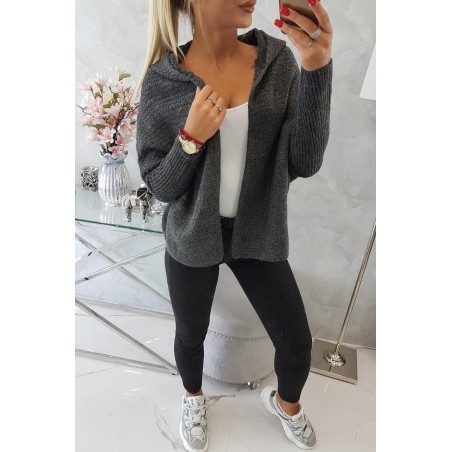 Dámsky kardigán s kapucňou 2019-16 - grafitový