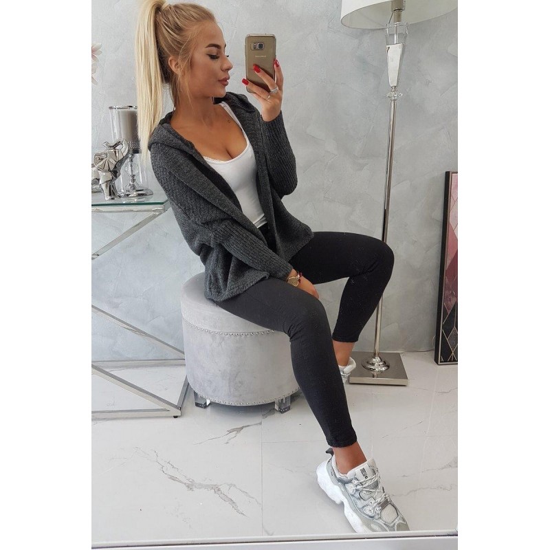 Dámsky kardigán s kapucňou 2019-16 - grafitový