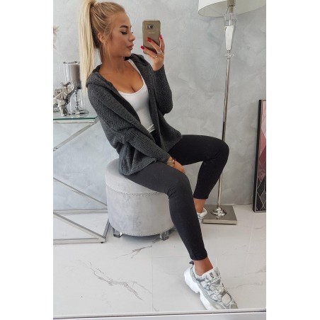 Dámsky kardigán s kapucňou 2019-16 - grafitový
