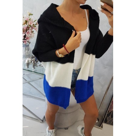 Dámsky kardigán 2019-15 - čierny-ecru-modrý