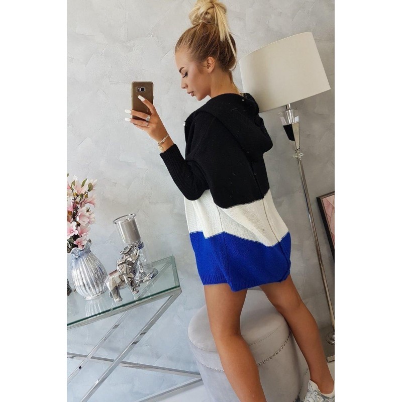 Dámsky kardigán 2019-15 - čierny-ecru-modrý